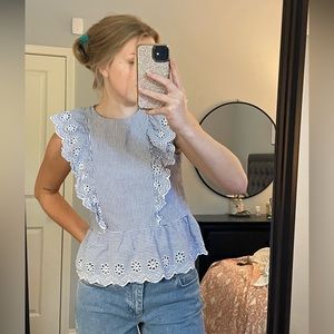 striped blue and white blouse top from H&M.